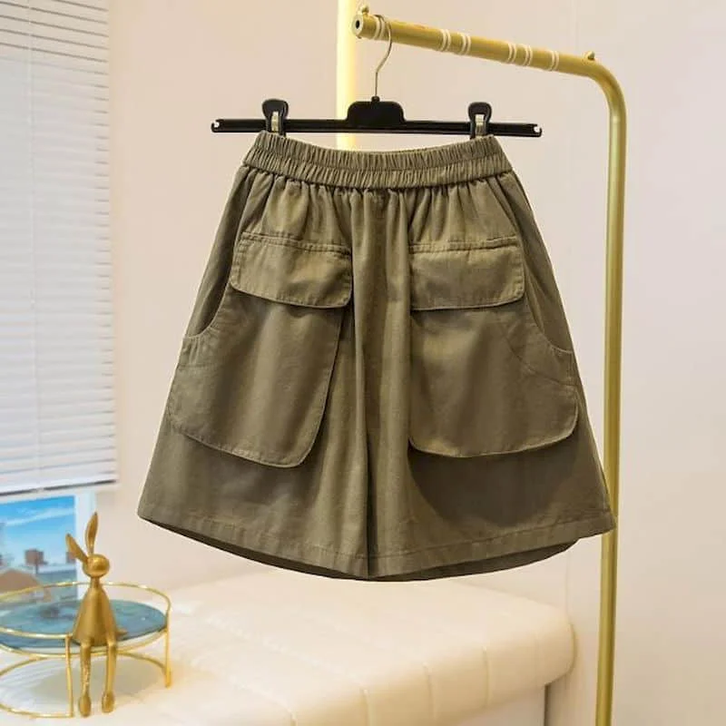 

Cargo Pants for Women 2026 Summer Thin Solid Casual Five-point Pants Korean Style Elastic Waist Wide Leg Pants Vintage Clothes