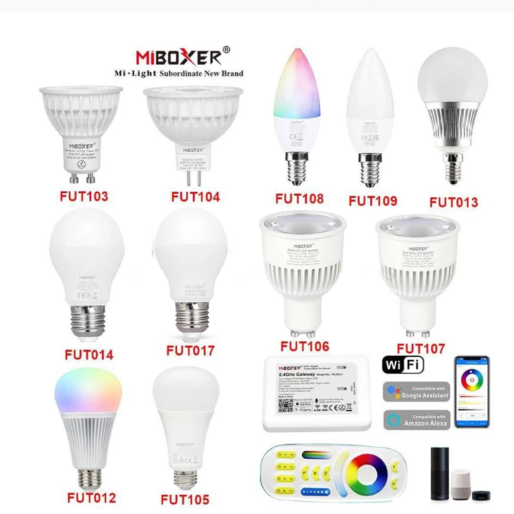 Miboxer 2.4G Led Bulb MR16 GU10 E14 E27 Led Lamp 4W 5W 6W 9W 12W CCT RGB+CCT Led Lamp Wireless Wifi Remote control Milight