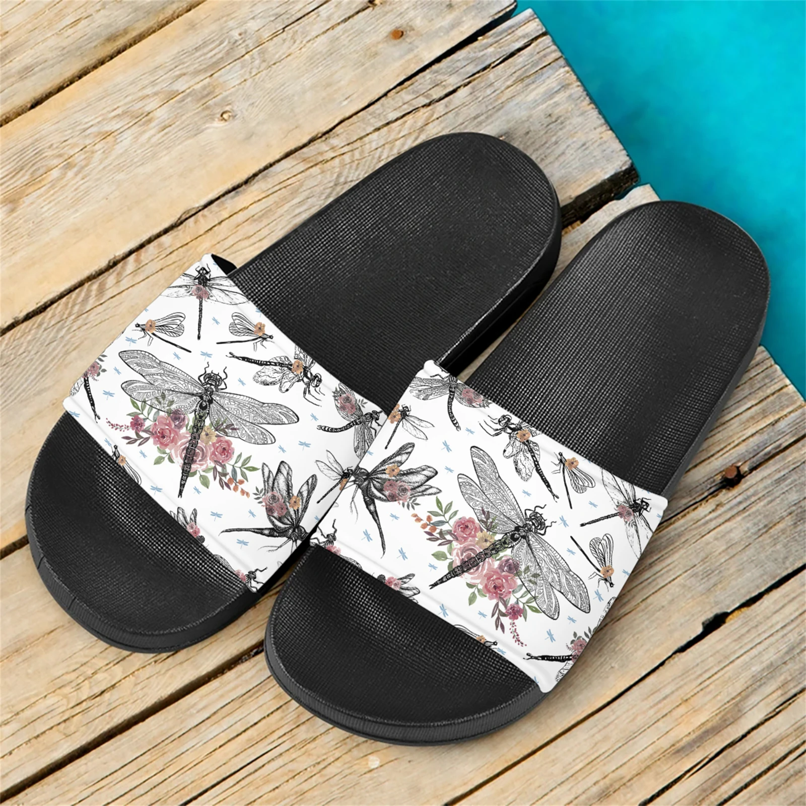 Vintage Dragonfly Design Adult Slippers Summer Beach Light Comfortable Non-slip Sandals Flip Flops Bathroom Shower Slides Gift