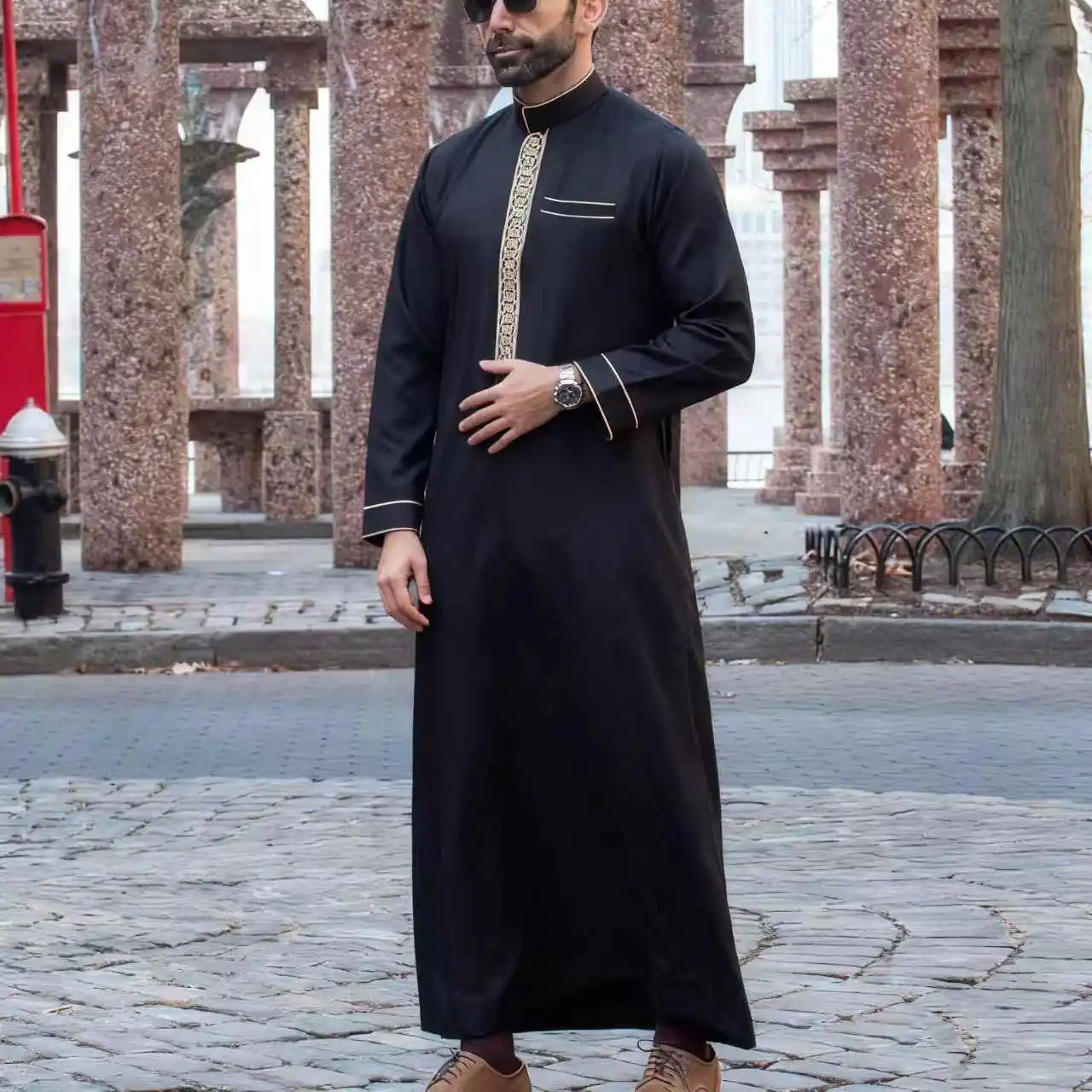 Muzułmańskie etniczne haftowane szaty męskie z długim rękawem, haftowane szaty z długim rękawem, arabskie szaty ze stójką, tradycyjne stroje