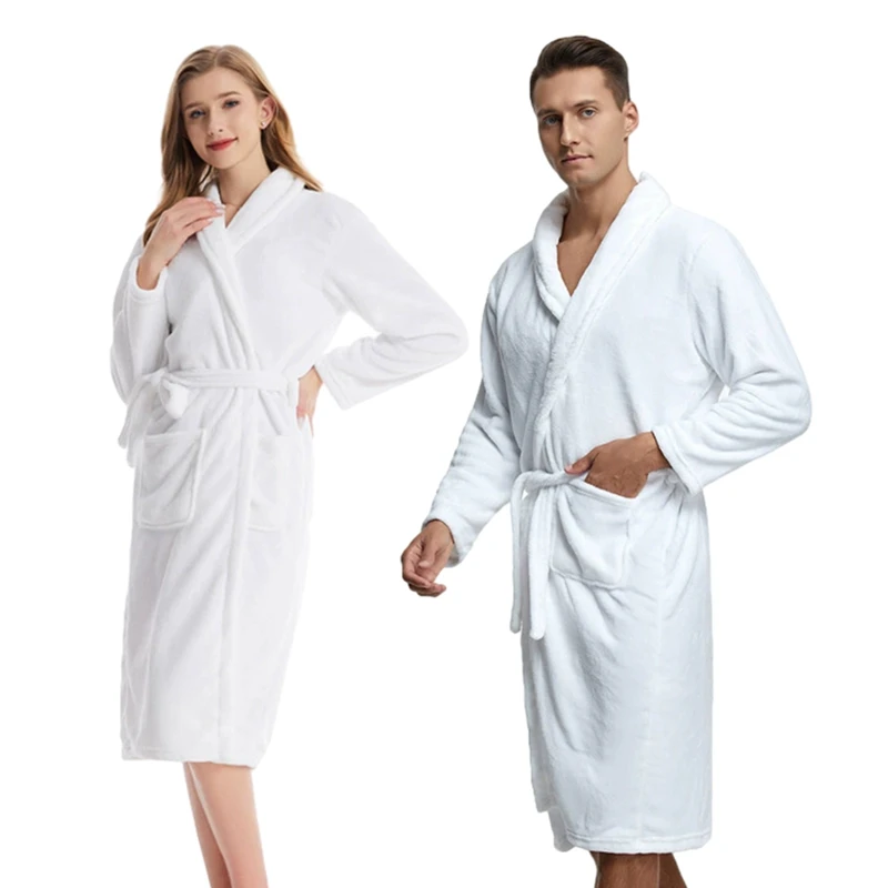 

Женский и мужской удлиненный терможаккардовый фланелевой халат, зимний теплый банный халат больших размеров, одежда для сна