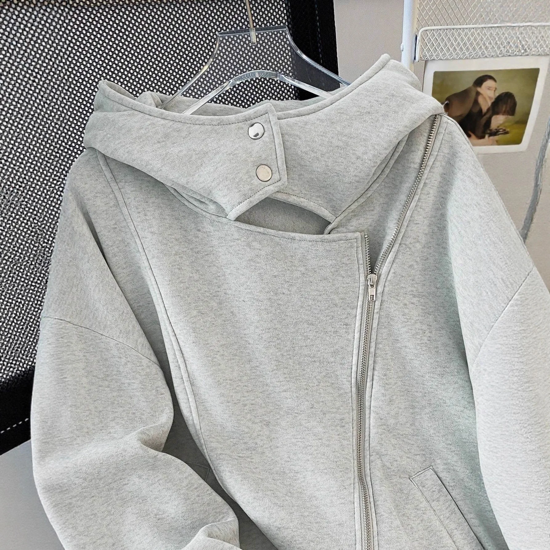 Nueva sudadera con doble cremallera Irregular de diseño americano de calle alta para mujer chaqueta cárdigan con capucha de primavera y otoño