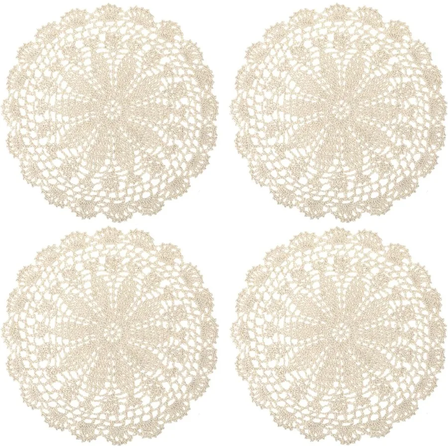 Crochet Doilies 4 Pcs 10 Ih Beige Doilies for Tables Vintage Doilies for Furniture Round  Lace Placemats Knitted Tablecloth Cor