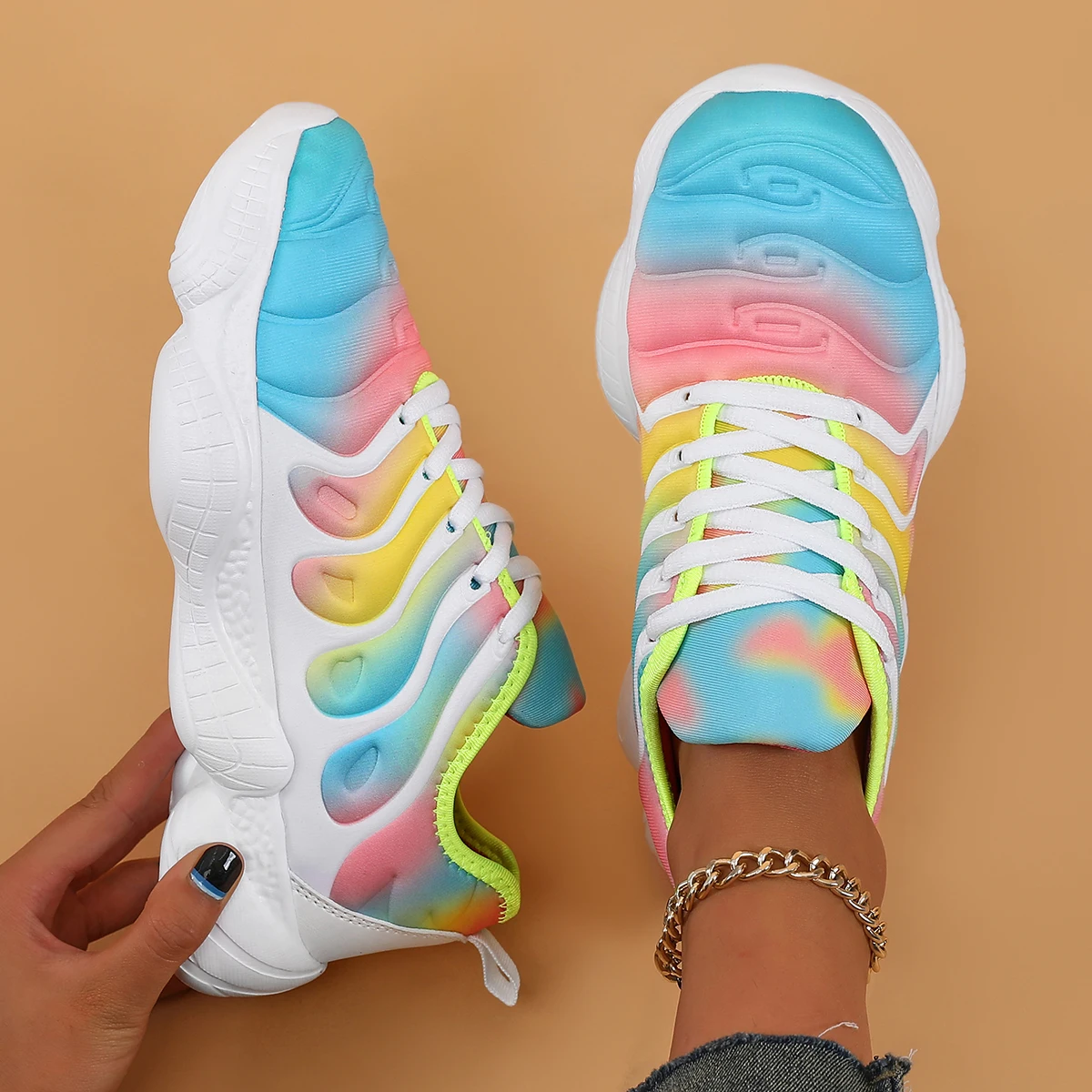 New Candy Color Women Soft Sole Bottom Sneakers Running Shoes Lady Hiking Shoes Couple AutumnRainbow Sports Shoes