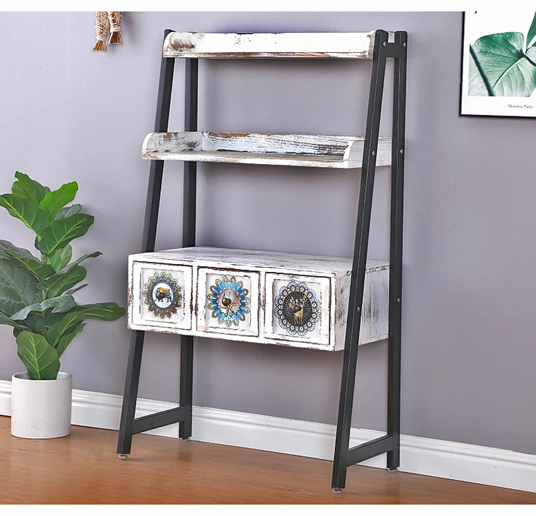 Multilevel Storage Shelf Vintage Solid Wood Bucket Cabinet Decoration Furniture Flower Shelf Living Room Floor Type