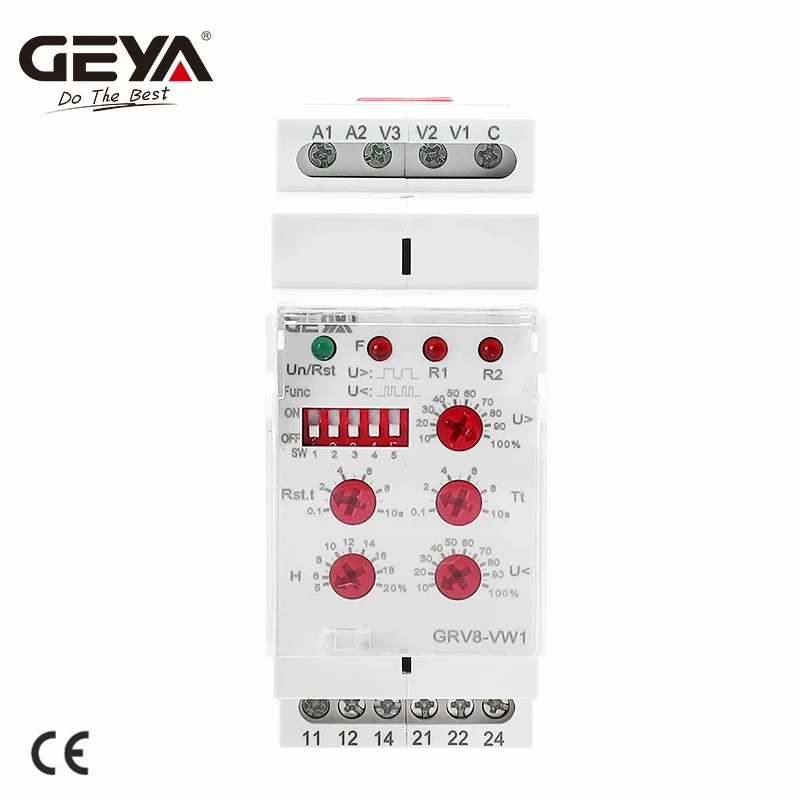 GEYA GRV8-VW Single Phase Voltage Relay 5A 2SPDT with Isolation Function AC/DC1V~100V 15V~600V Monitoring Weak Load