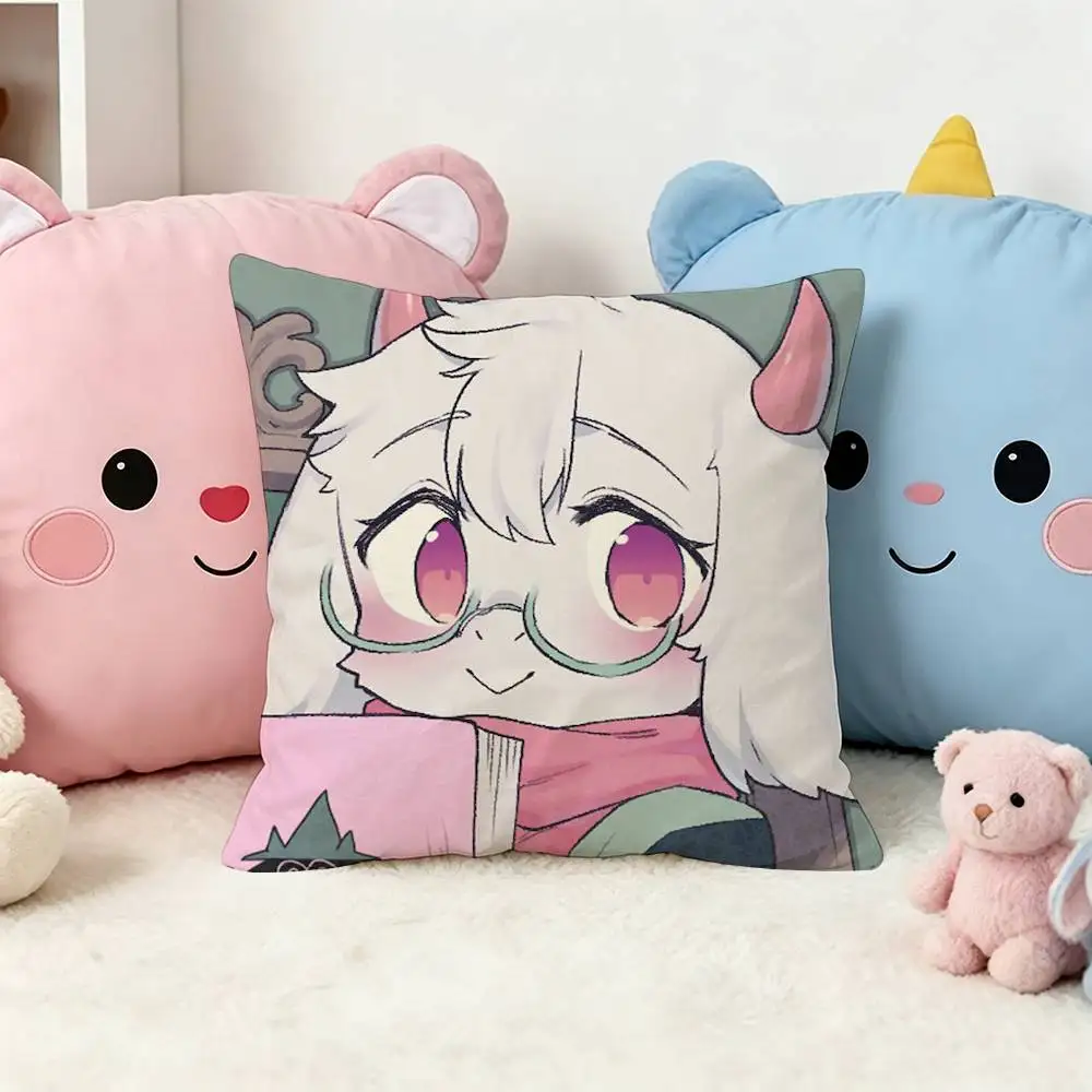 D-Deltarune Cute Ralsei Square Double-Sided Printed Pillow Case Sofa Cushion Cover Bedroom Bedside Decor