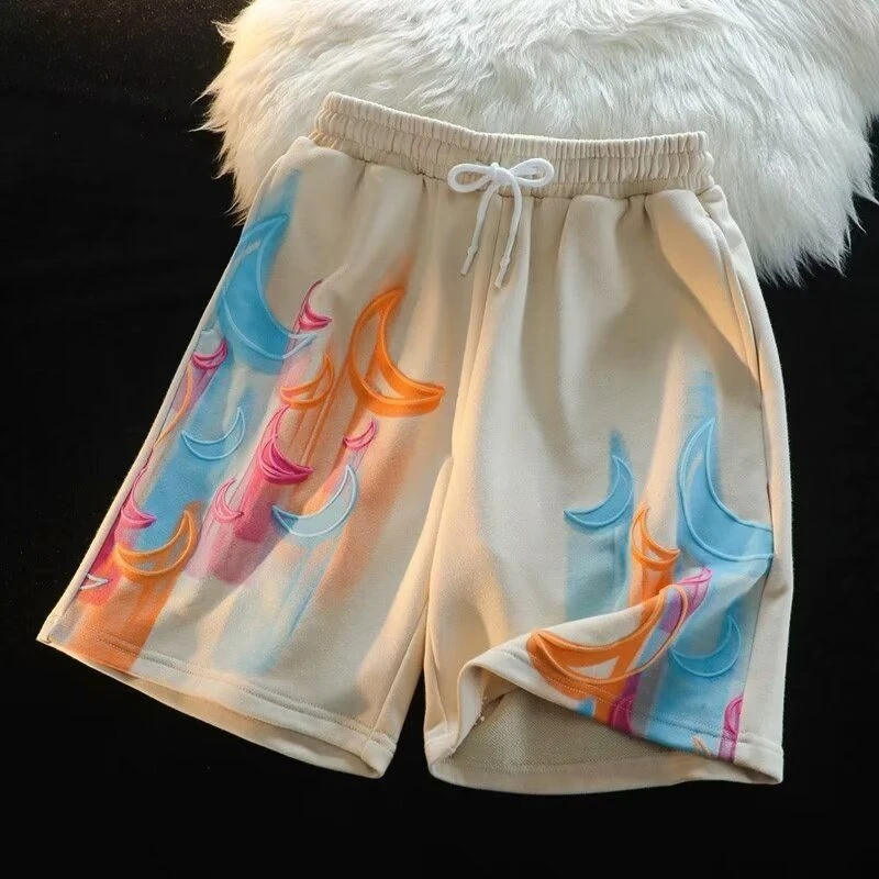 

2026 New Men Women Y2K American Retro Colorful Spray Stars Shorts Loose Couple Casual Above Knee Wide Leg Hip Hop Streetwear