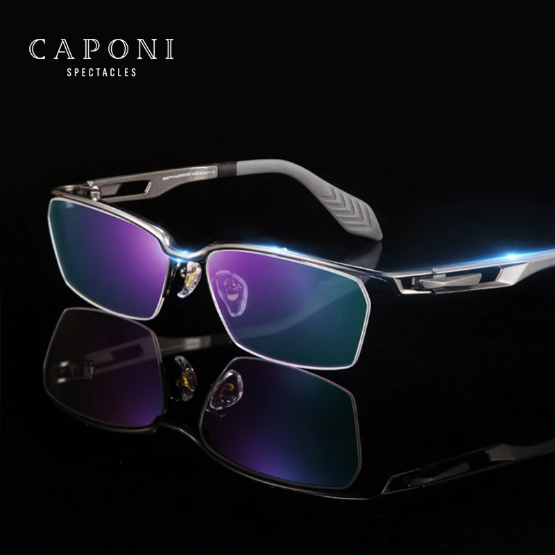 CAPONI Semi-Rimless Men's Glasses Frame Pure Titanium TR-90 Business Blue Light Blocking Spectacles New Eye Glasses JFA16