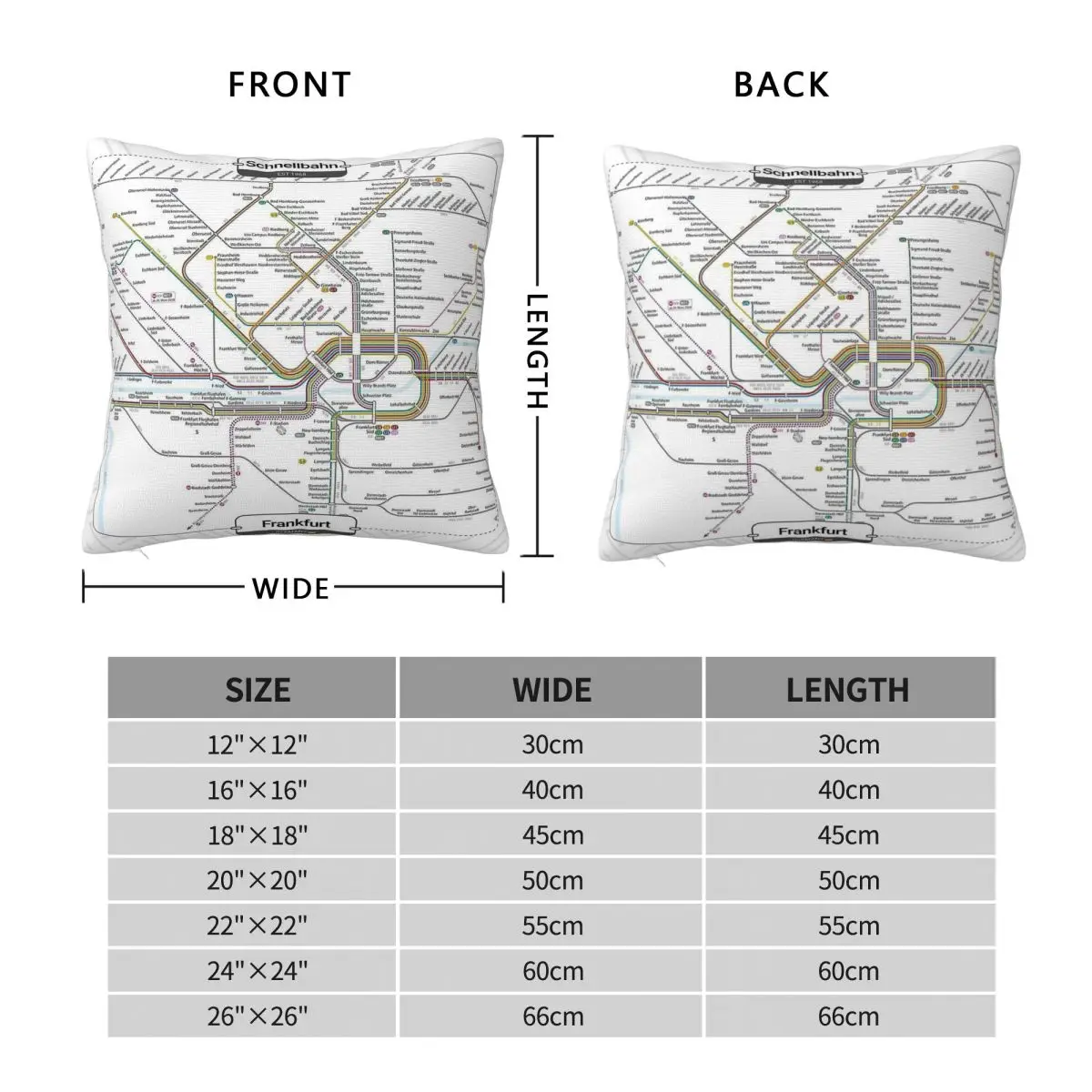 Subway Frankfurt Square Pillowcase Polyester Linen Velvet Printed Zip Decorative Sofa Seater Cushion Cover 45x45