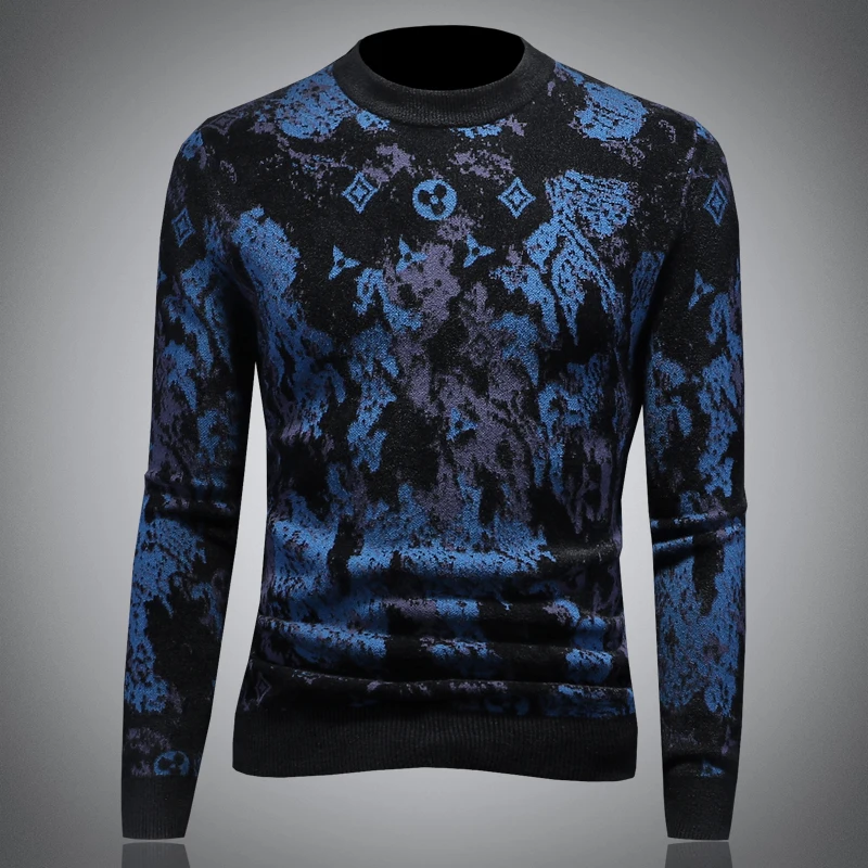 

Мужской вязаный свитер из вельвета, модный осенне-зимний утепленный пуловер с круглым вырезом, городской стиль, длинный рукав