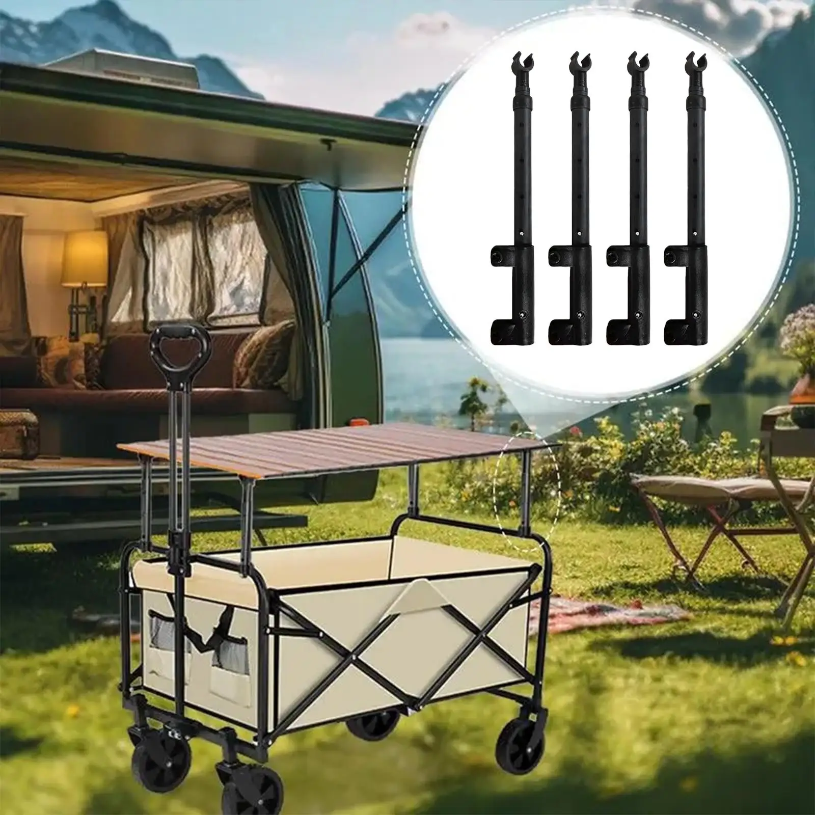 

4Pcs Camping Cart Table Support Rod Telescopic Desk Leg for Picnic Camping