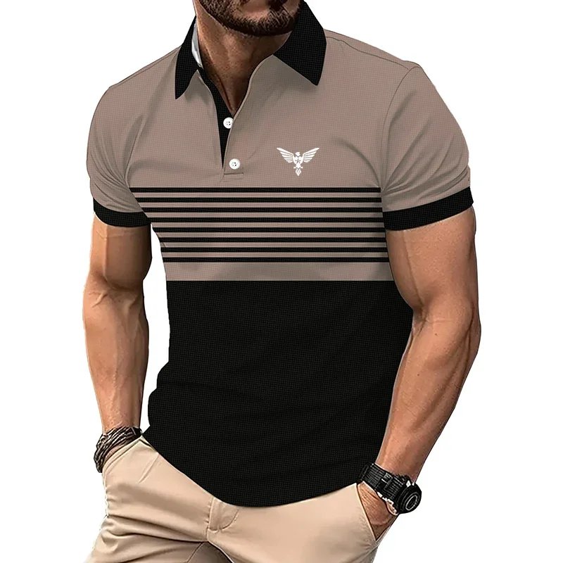 Summer New Stripe Polo Shirt  Men Casual Sport Lapel Golf Polo Shirt Tops Casual Men Polo Shirt  Short Sleeve Tops Polo Shirt