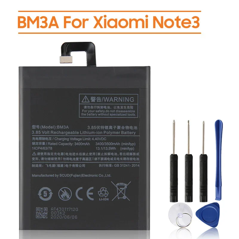 Replacement Battery BM3A For Xiaomi Mi Note3 Note 3 Rechargeable Phone Battery 3400mAh