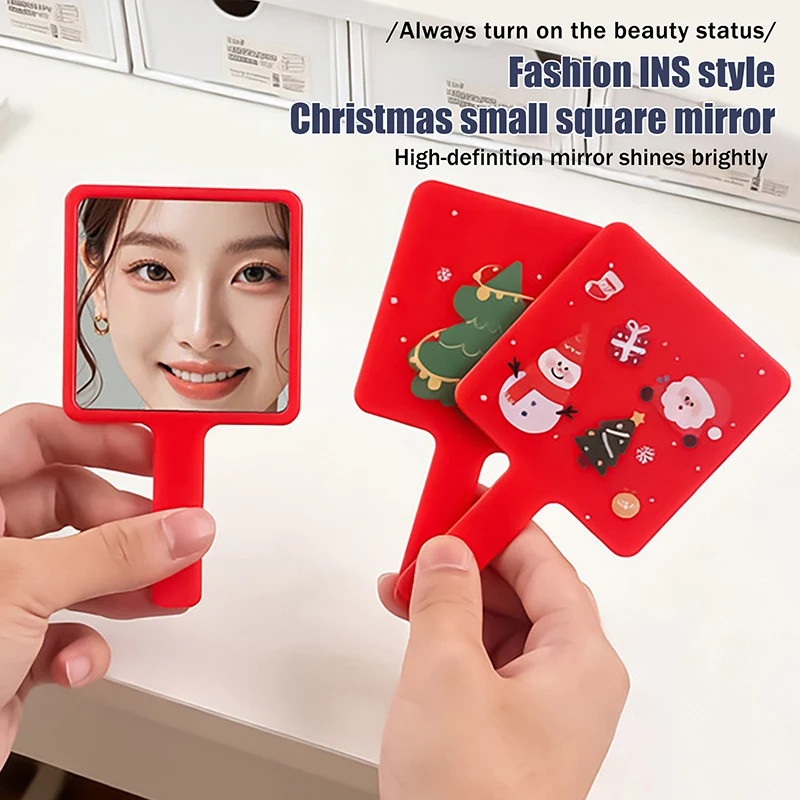 Cute Glass Cartoon Christmas Santa Claus Little Rabbit Mirror Easy To Carry Pocket Makeup Mirror Portable Mini Makeup Mirror