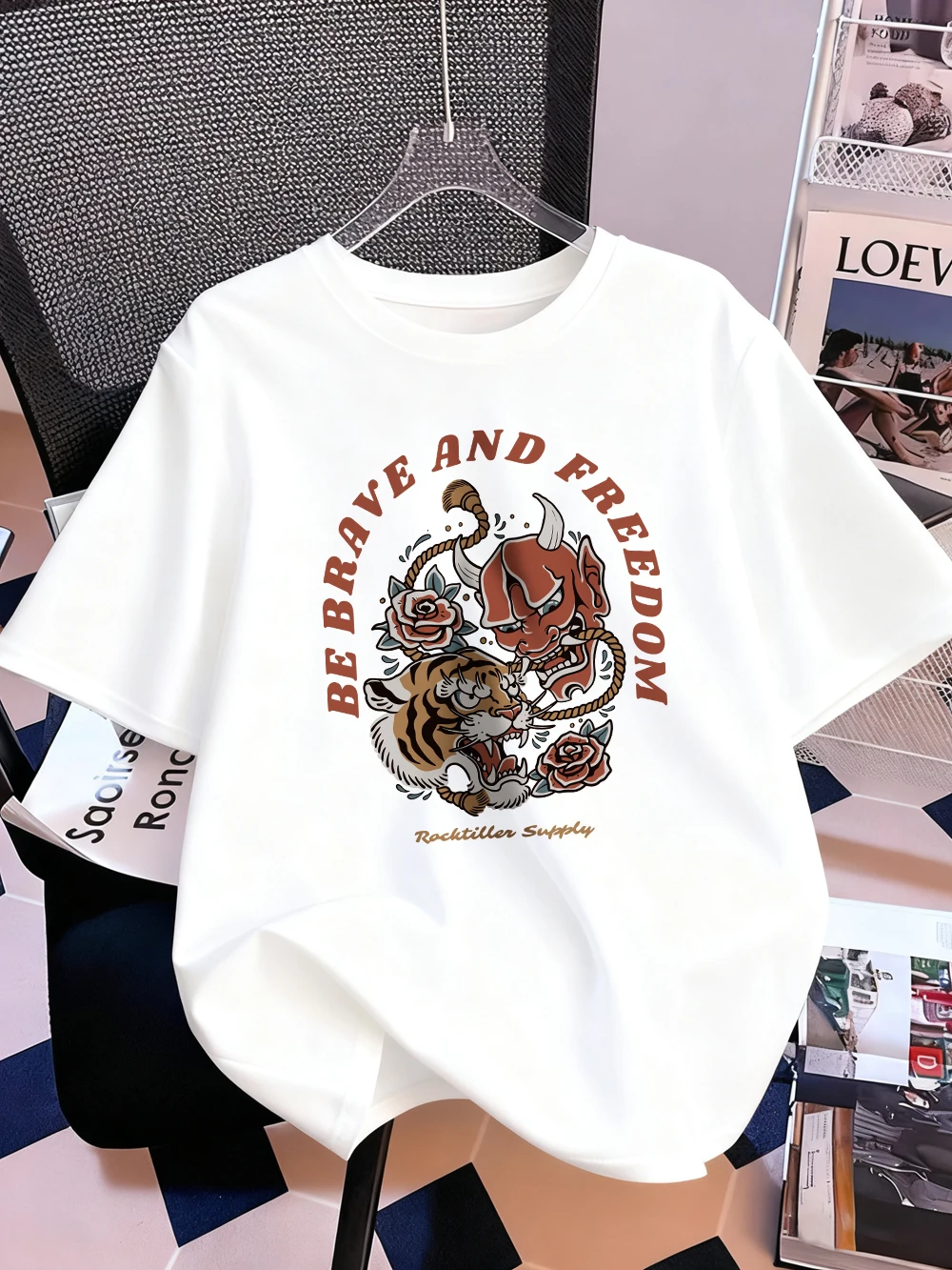 Be Brave And Free Printing T-Shirts Womens Summer Cotton T Shirts Soft O-Neck Oversized Short Sleeve Tees Casual Womans Tops