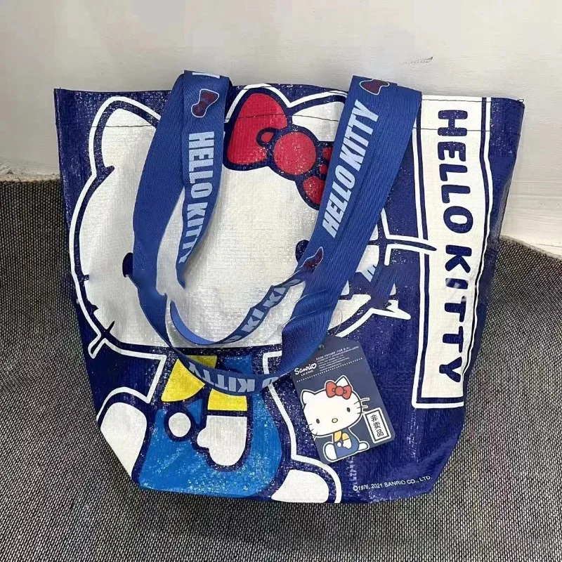 Hello Kitty Peripheral Blue Printed Shopping Bag Przyjazna dla środowiska, ręcznie tkana torba na ramię o dużej pojemności Sanrio Kitty