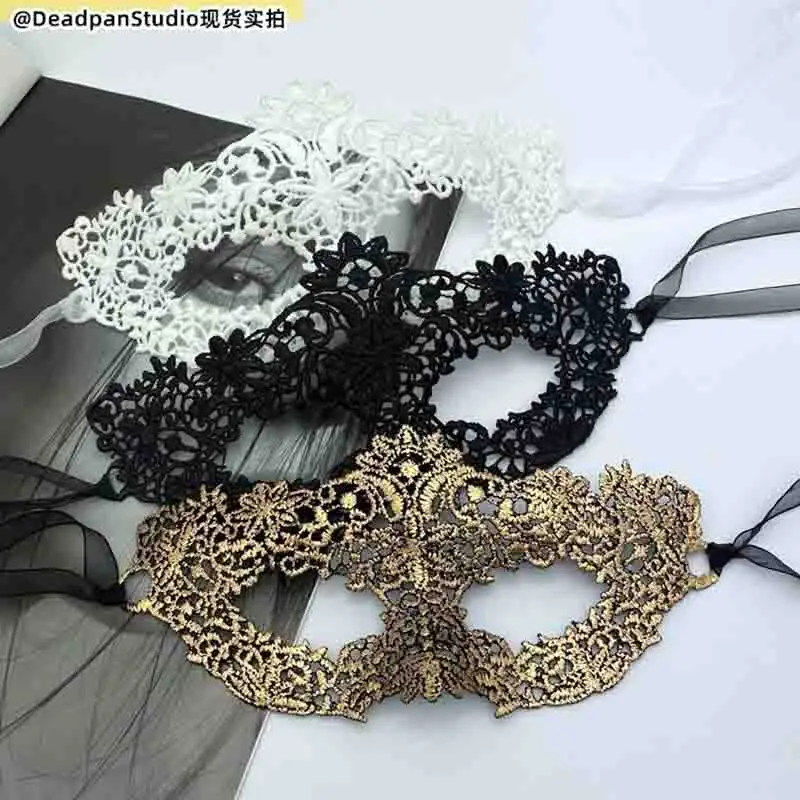 

Lace Masquerade Mask Women White Blindfold Catwalk Veil Halloween Black Rave Nightclub Party Festival Accessories