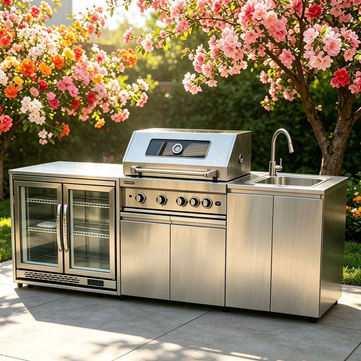 Outdoor Stainless Steel Kitchen with Cabinets & Sink. Sturdy Garden Set, Weather Resistant All-in-One for Backyard & Outdoor Use