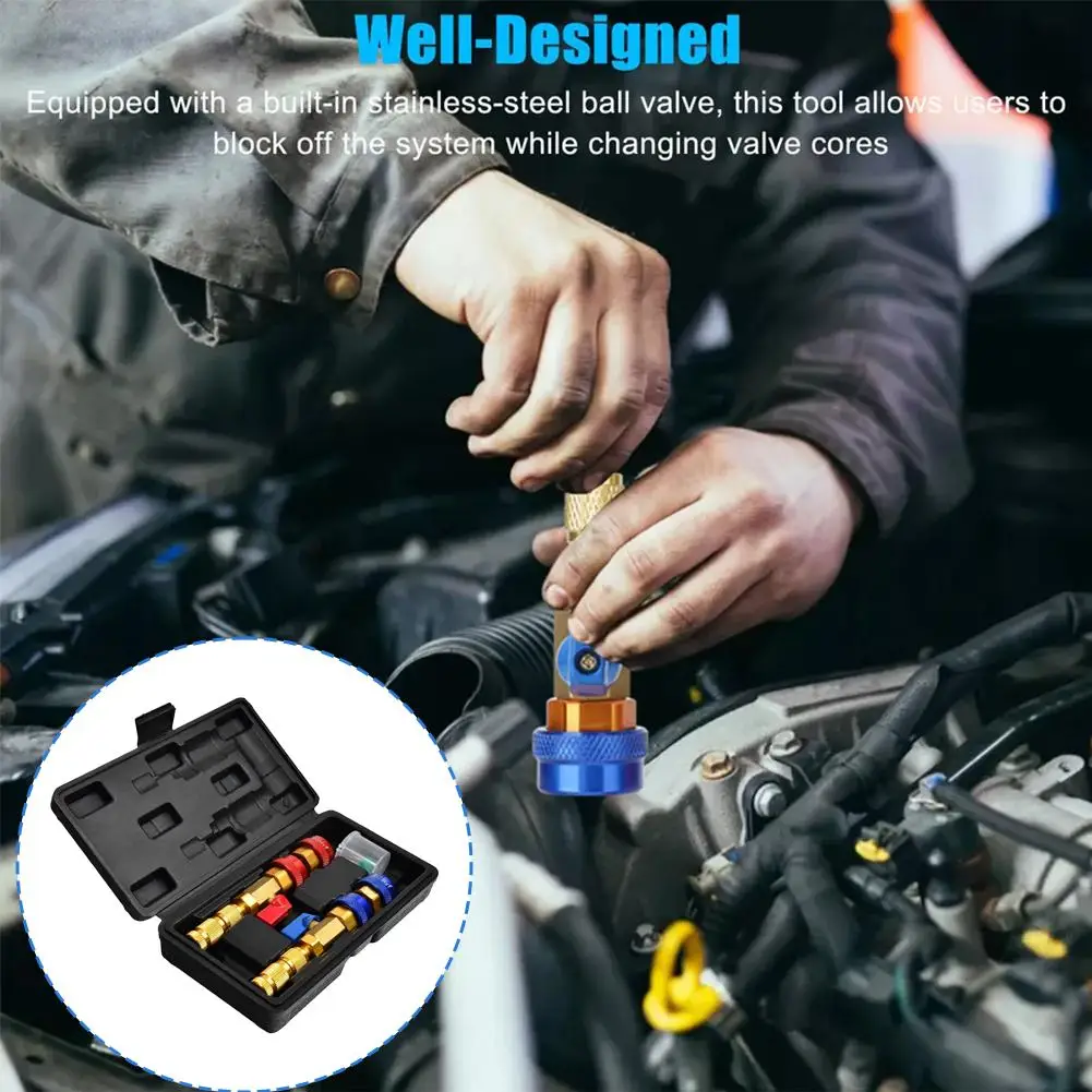 

R134A R1234YF Valve Core Kit, Copper Aluminum Alloy Valve High Tool, Pressure Removal Quick Installation Kit And Low Mainte Z7J9