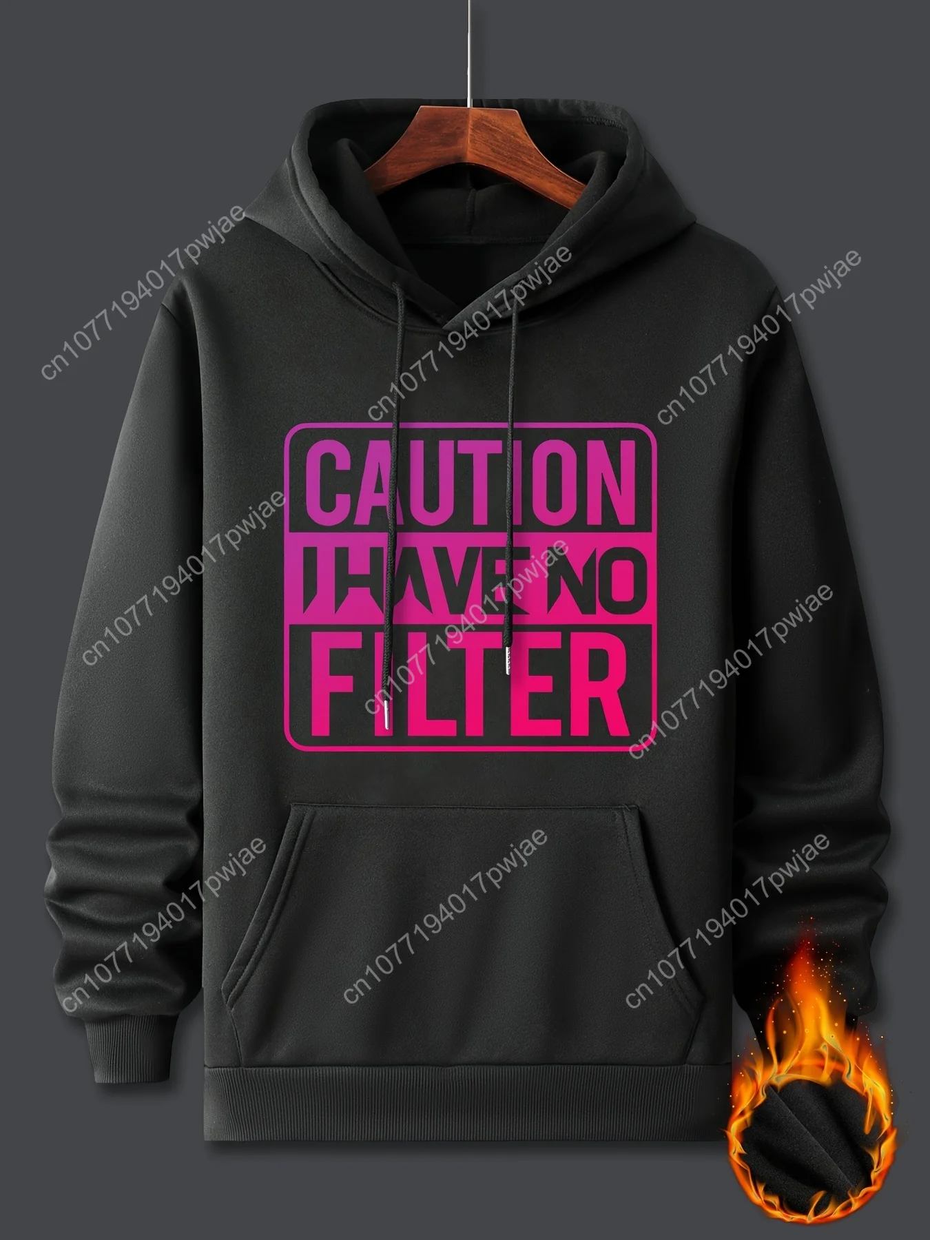 Attenzione Nessun stampa filtro, felpa con cappuccio a maniche lunghe con coulisse da uomo con tasca a marsupio, pullover casual da uomo