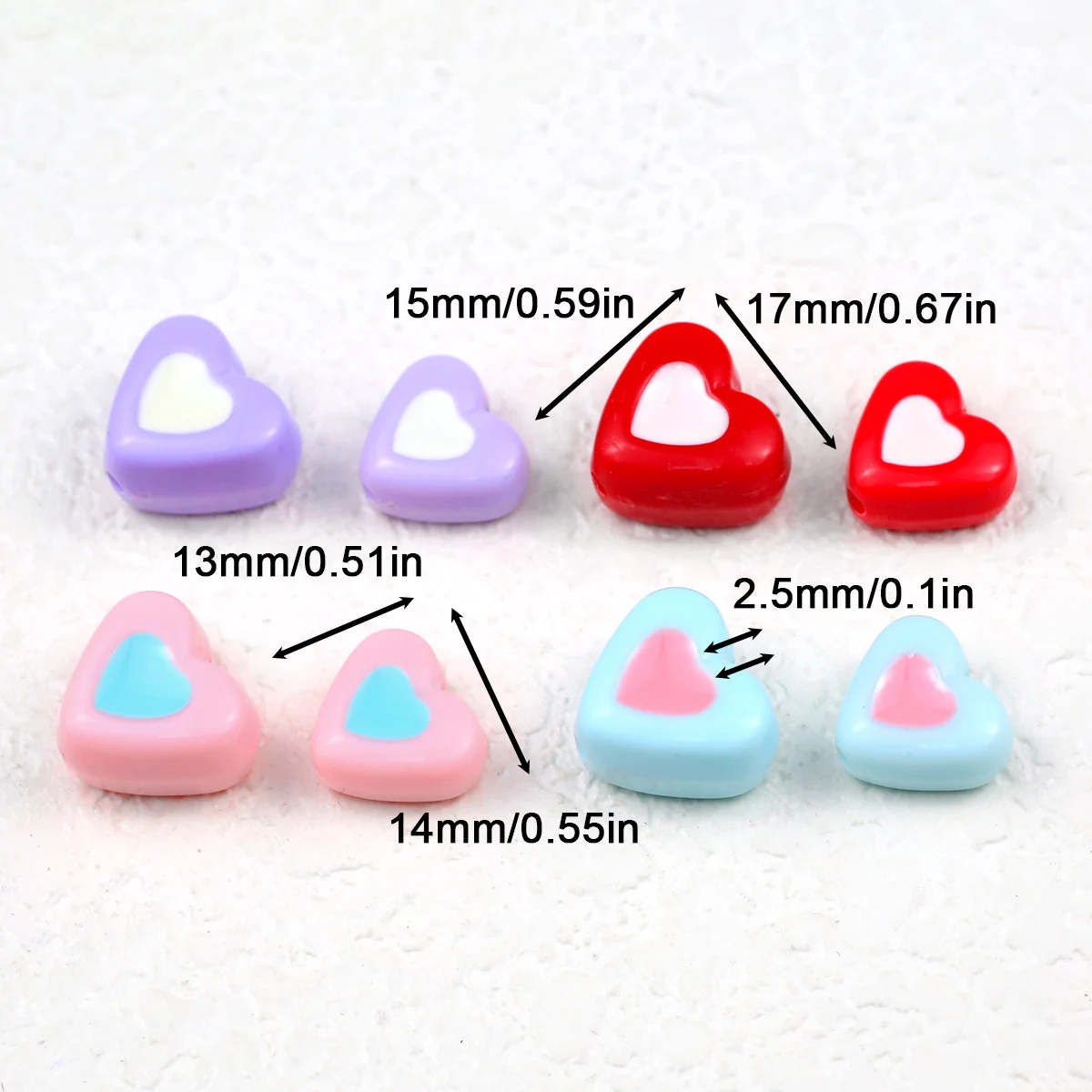 20/40/60pcs 17/14mm Layered Heart-shaped Mixed Colors Beads Acrylic Loose Spacer Beads for Jewelry Making DIY Handmade Bracelets