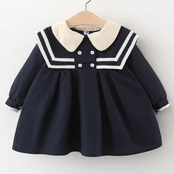 2024 Spring Autumn Toddler Girl Dresses Korean Cute Doll Collar Cotton Long Sleeve Princess Kids Dress Baby Clothes Outfit BC071