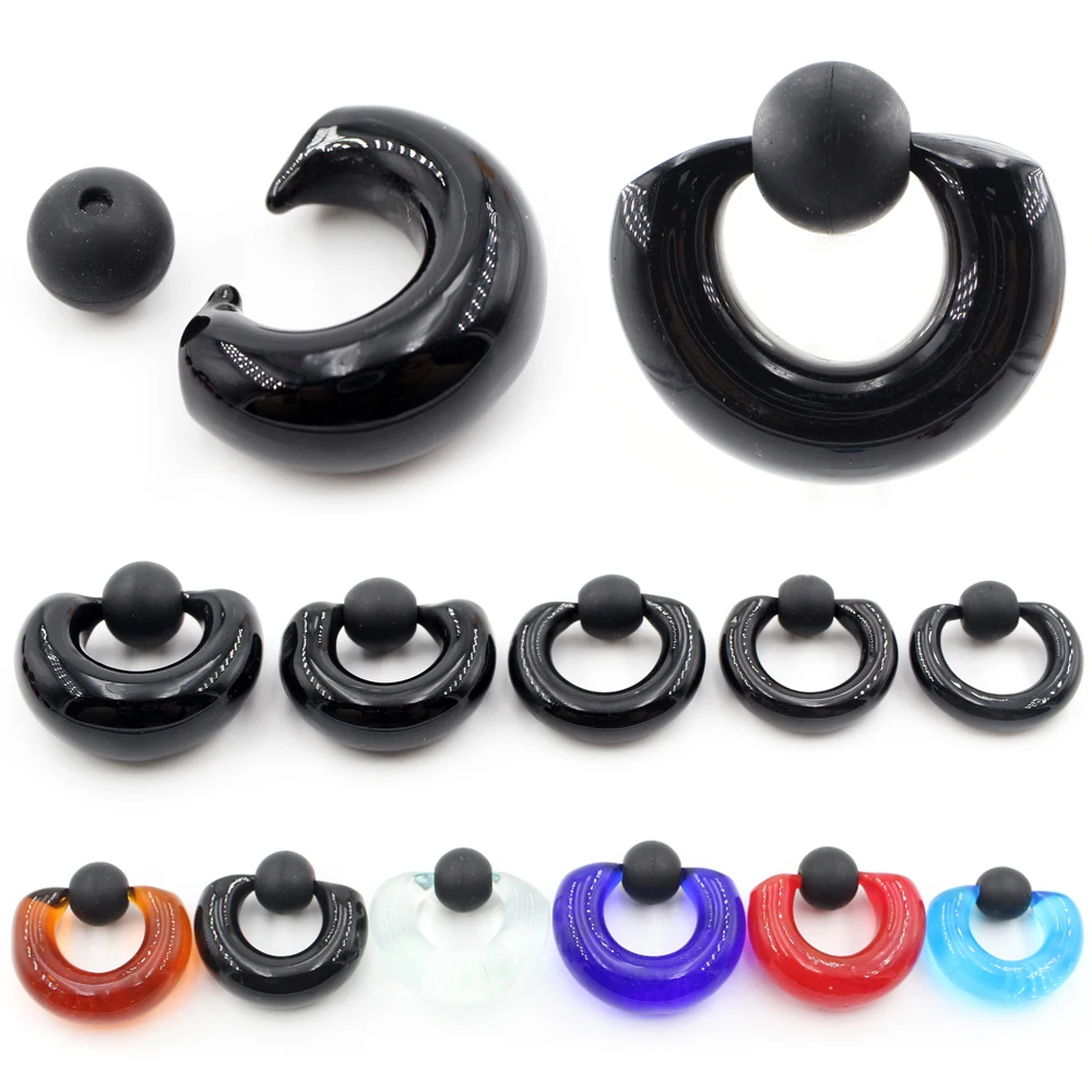 Alisouy 2 pièces bouchons d'oreille captifs en verre extenseur de Tunnel Tragus cerceau boucles d'oreilles nez mamelon anneau Septum Clickers Piercing bijoux de corps