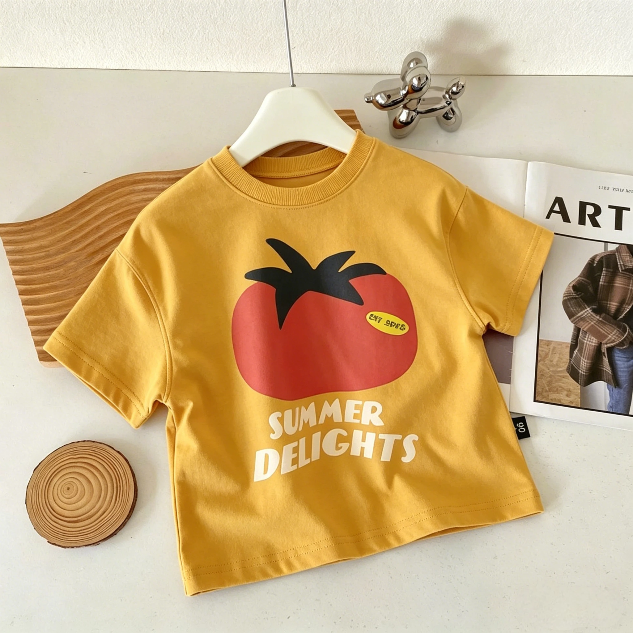 Small Kid Summer Short Sleeve T Shirt With Lion Tomato And Surf Graphics Loose Fit Soft Tops Unisex Casual Wear 9M-6Y Children