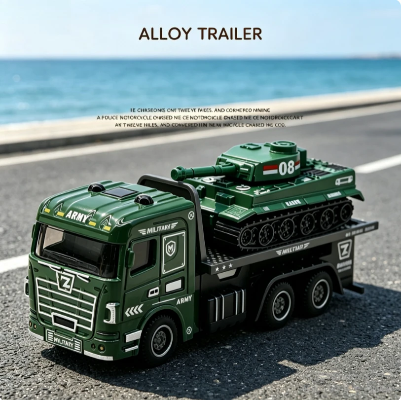 1:50 Alloy military flat rescue vehicle transporter model toy military vehicle camouflage tank cross-border hot sale