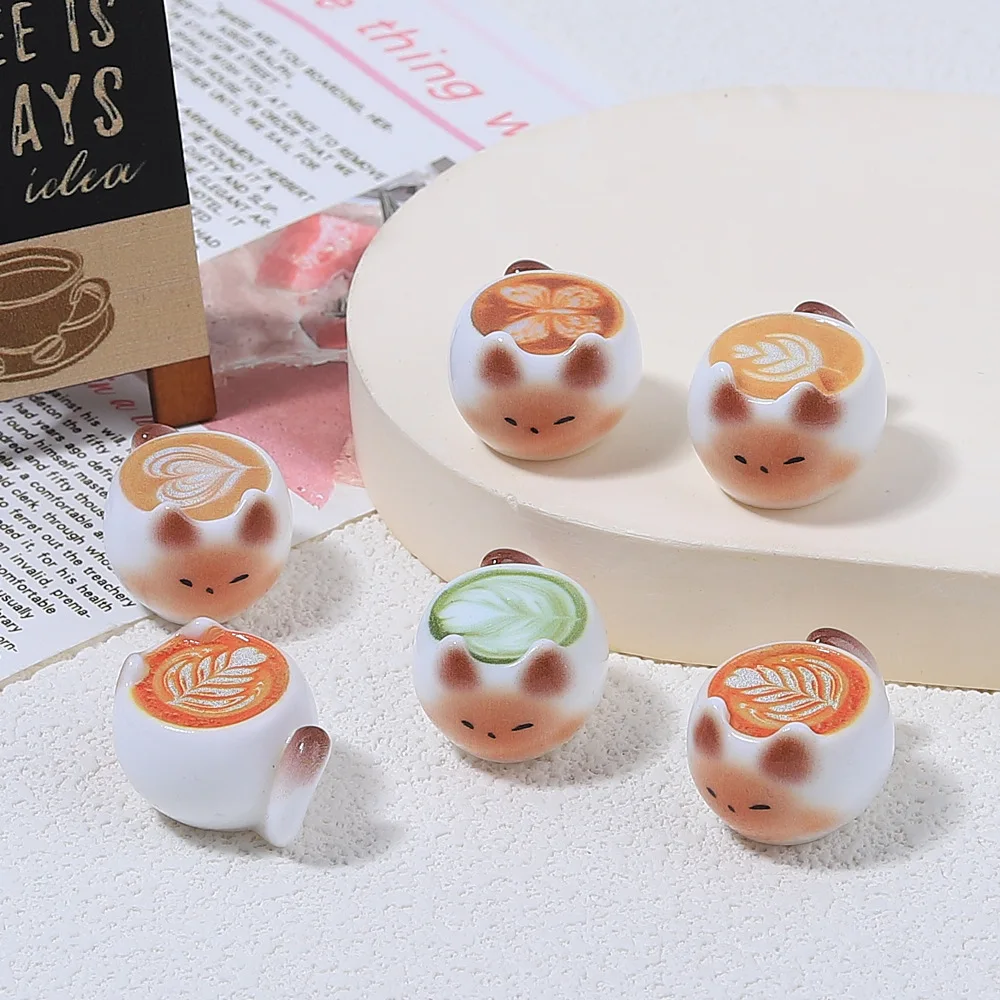 

5pcs 26*21*15mm Resin cartoon cat latte art coffee cup diy handmade resin accessory miniature ornaments Lovely craft decorations
