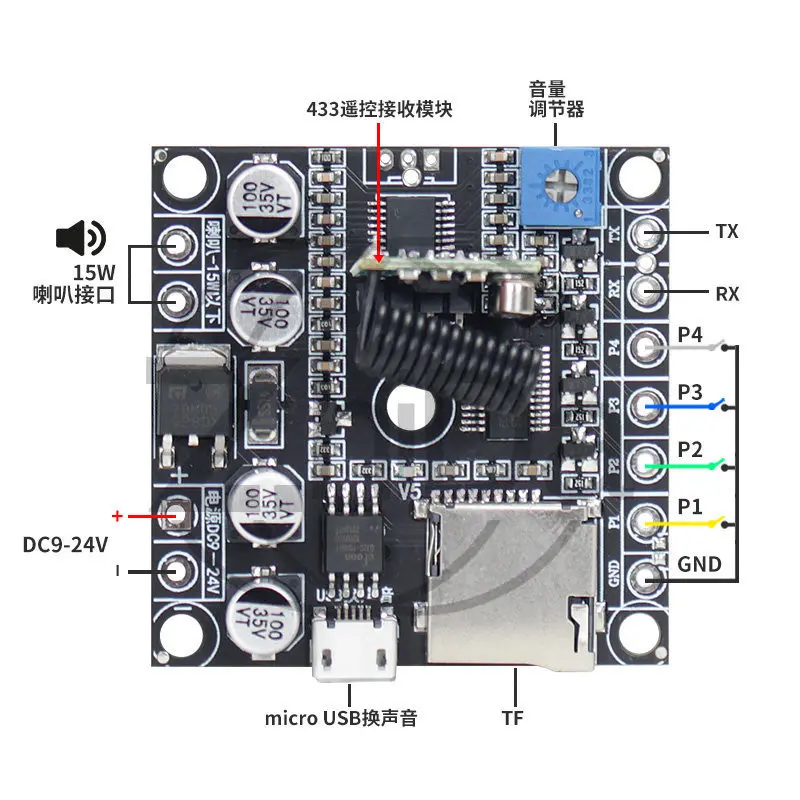 YX6300 15W Voice Playback Amplifier Board 32G Storage Remote Control