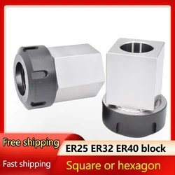 Hexagon ER40 Spring Collet Chuck Holder ER32 Hex Block ER25 square Block For cnc machine Lathe Engraving Machine CNC Tools