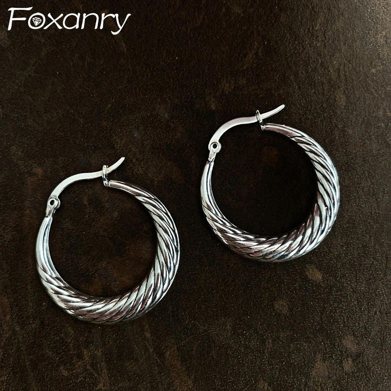 Foxanry Prevent Allergy Vintage Punk Earrings for Women Couples Korean Fashion Simple Geometric Handmade Birthday Party Jewelry