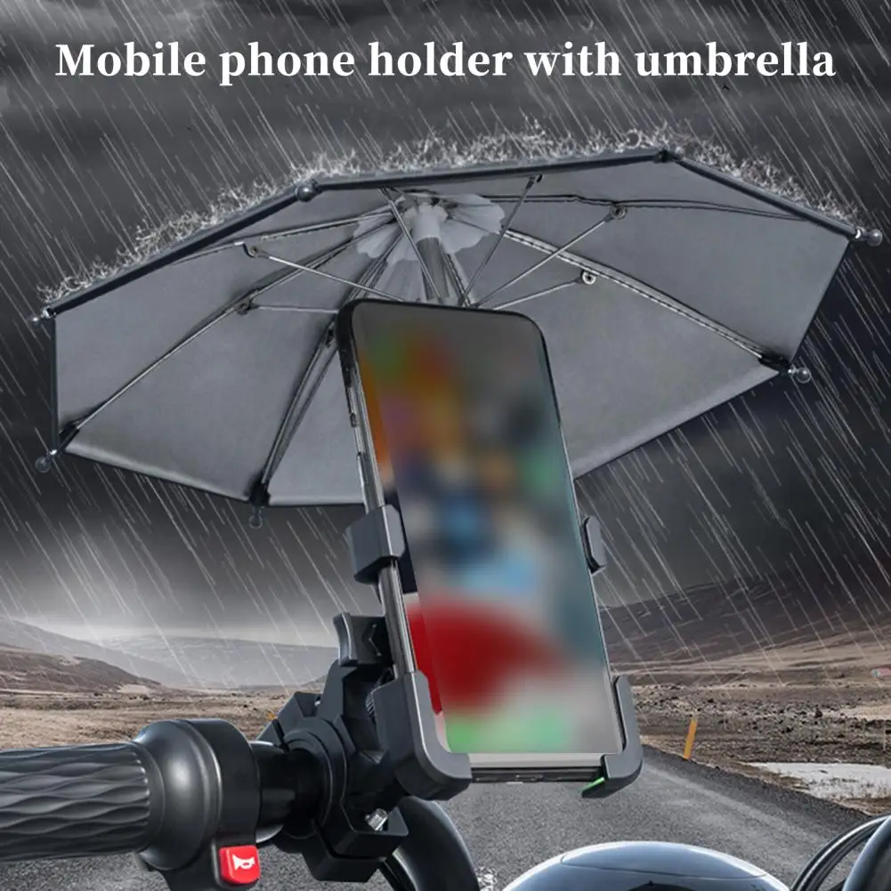 Bicycle Phone Holder Phone Mount Anti-slip Shock-proof Motorcycle Phone Holder with Small Waterproof Umbrella for Cycling