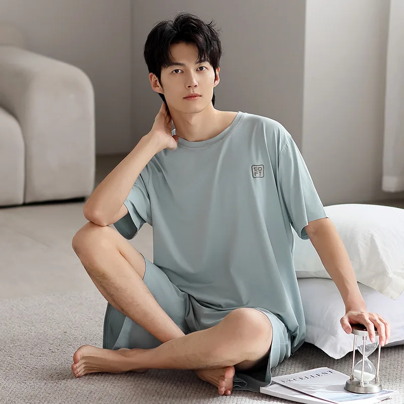 Modal pajamas men's summer 2025 new Male ice silk shorts Short Sleeves Sleeping Top thin loungewear set pyjamas Homme Dropship