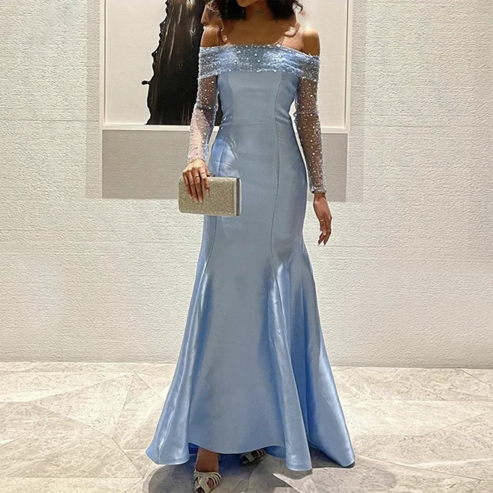 Abiti da sposa di gala sexy con paillettes personalizzati con spalle scoperte 2025 Abiti da sposa arabi Dubai in tulle con apertura sul retro per le donne