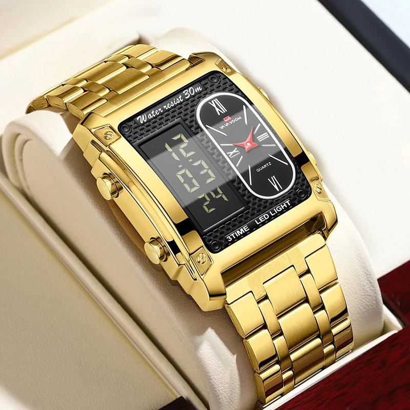 

Dual Display Men Watch Electronic Quartz Stainless Steel Wristwatches Sport Business Waterproof Analog Digital Movement Watches