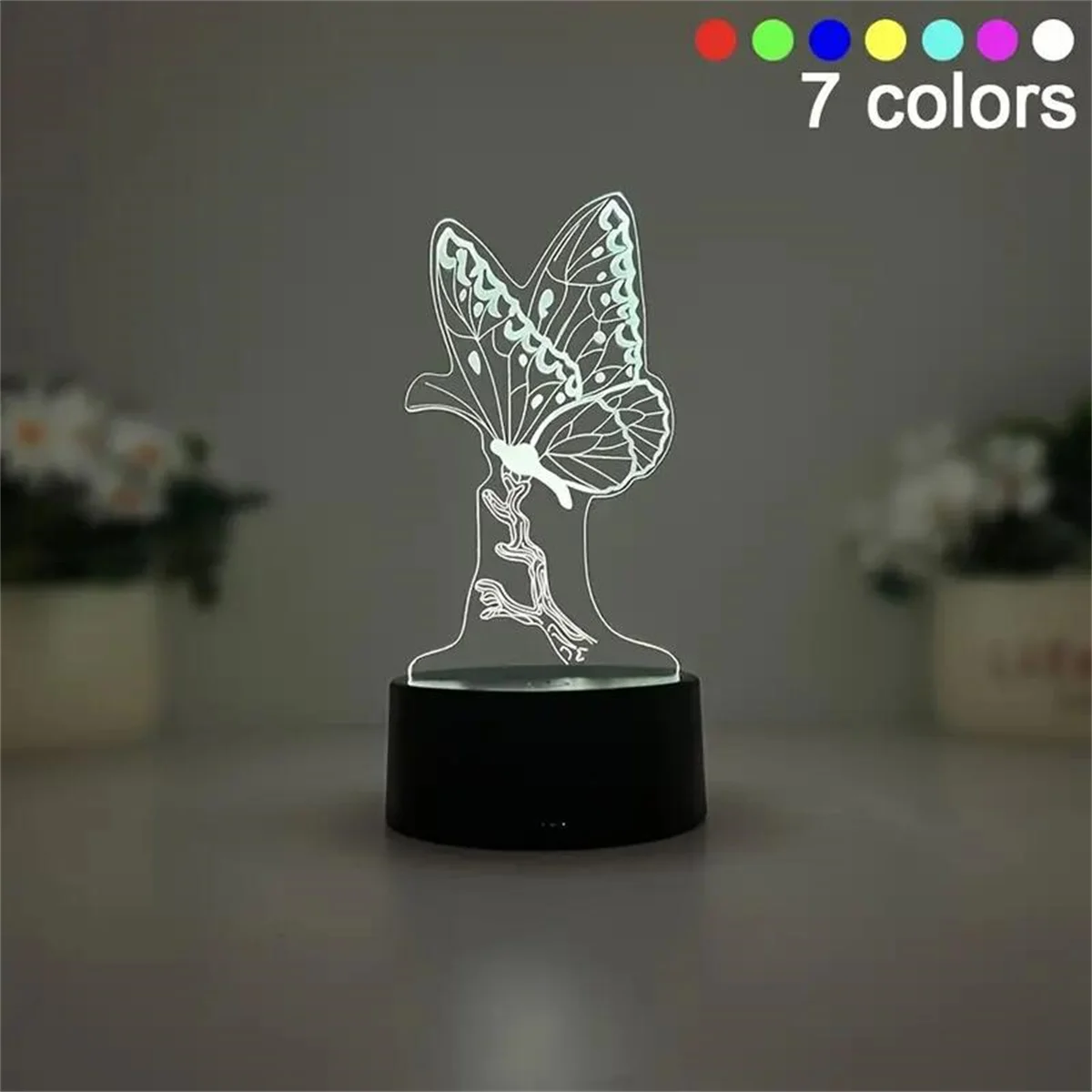 1pc  Butterfly 3D Night Light, 3D Optical Illusion Lamp With Touch, 7-Color Changing Ambient Light For Bedroom