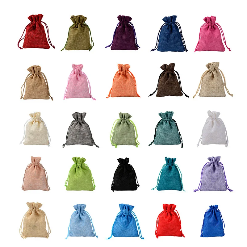 10PCS, 20 Colors, Jute Hessian Gift Bags with Drawstrings-Premium Quality Burlap Hemp Bag for Jewelry, Cosmetics and Wedding
