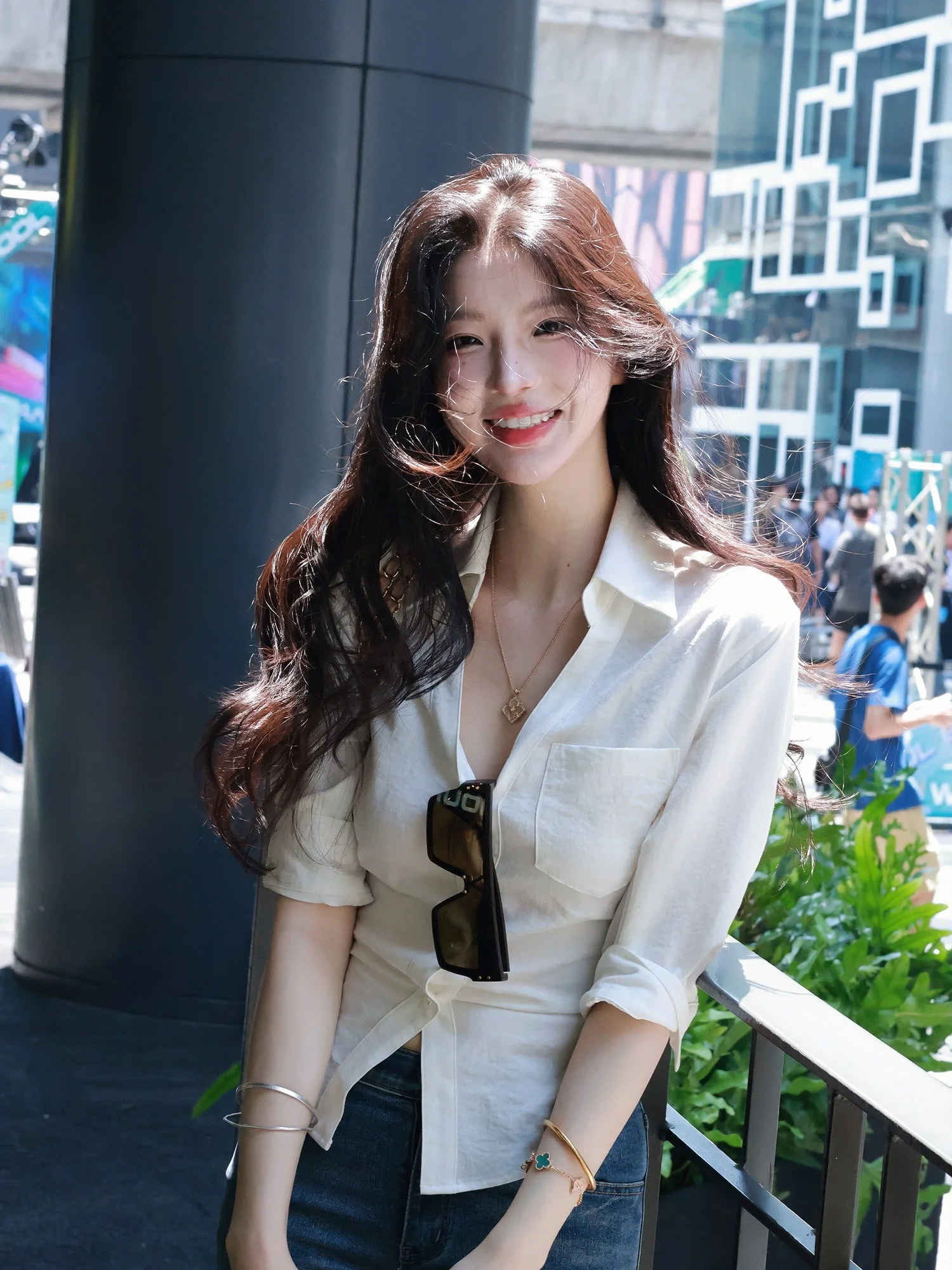 

Laid-back Style Pure White Linen Belted Shirt Women's Spring Summer Versatile Top Knot Waist-exposing Casual Wear