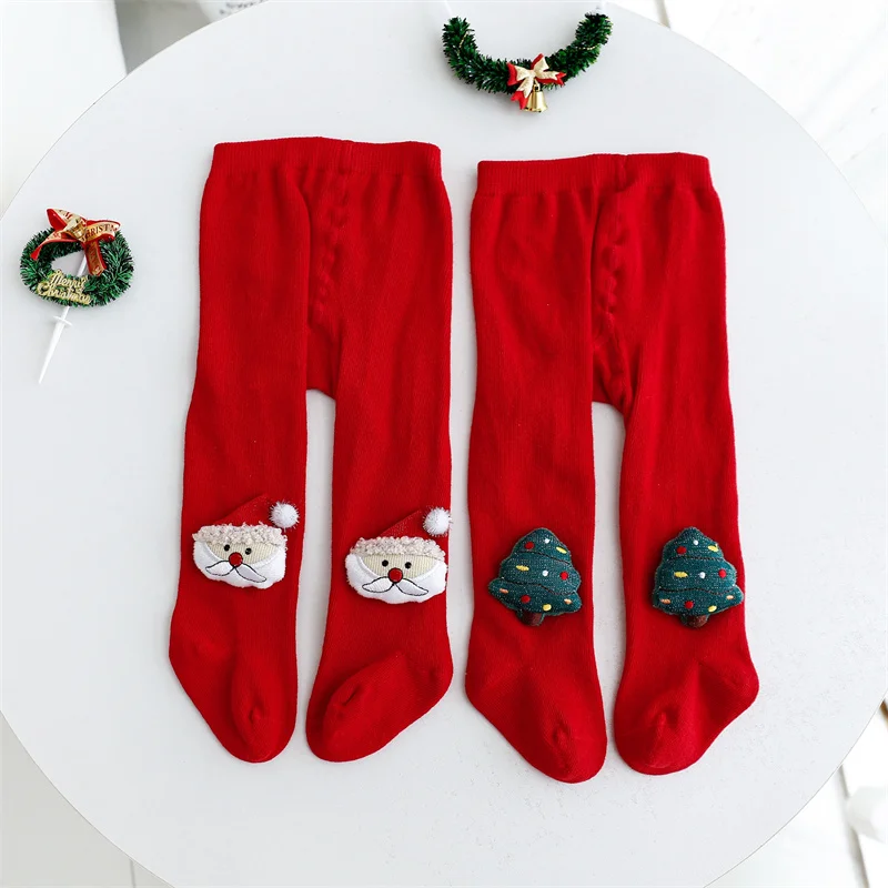 

2Pcs/set Kids Christmas Tights New Year Infant Girls Red Cotton Soft Stockings Baby Girl Leggings Children Pantyhose 0-24Months