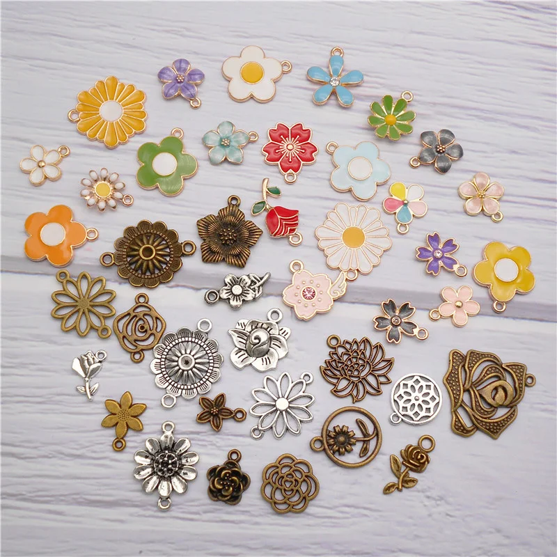 Julie Wang 20PCS Enamel Zinc Alloy Flower Charms Random Mixed Pendants Bracket Earrings Jewelry Making Necklace Accessory