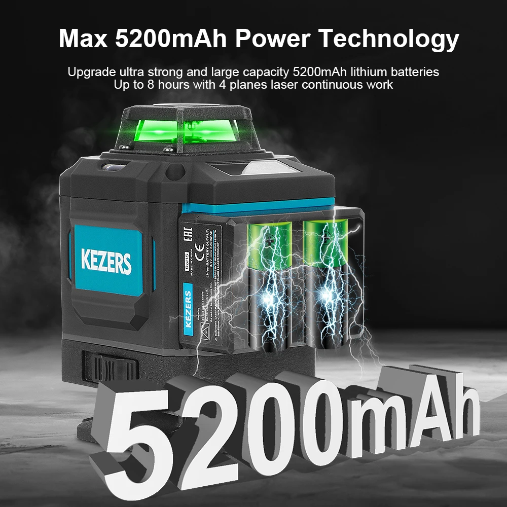 Kezers Digitaal Groen Laserniveau 16 Lijnen 4d 360 KL4D-03GM 5200Mah Li-Ion Batterij Лазерный Уровень Metalen Raam/Basiskoffer