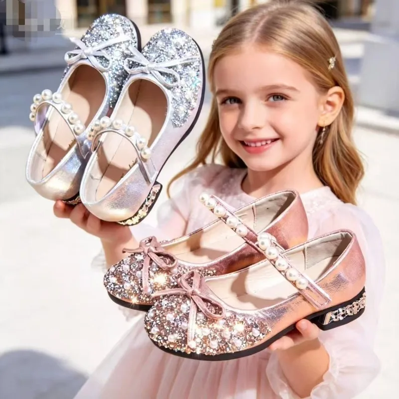 Girls Princess Crystal Shoe2026Summer New Korean Edition Women's Soft Soled Shoe Fashion Girl Daily Fashion Loafers Leather Shoe