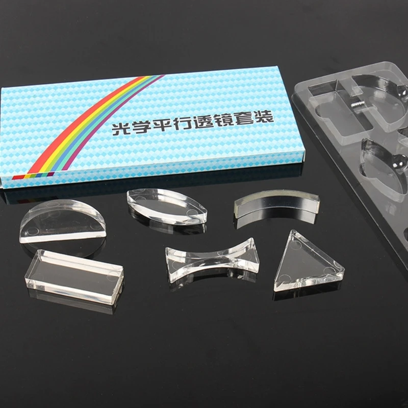 10 szt. Soczewka optyczna trójkątny półokrągły prostokąt wklęsły dwuwypukły soczewka świetlna klasa fizyka pomoc dydaktyczna