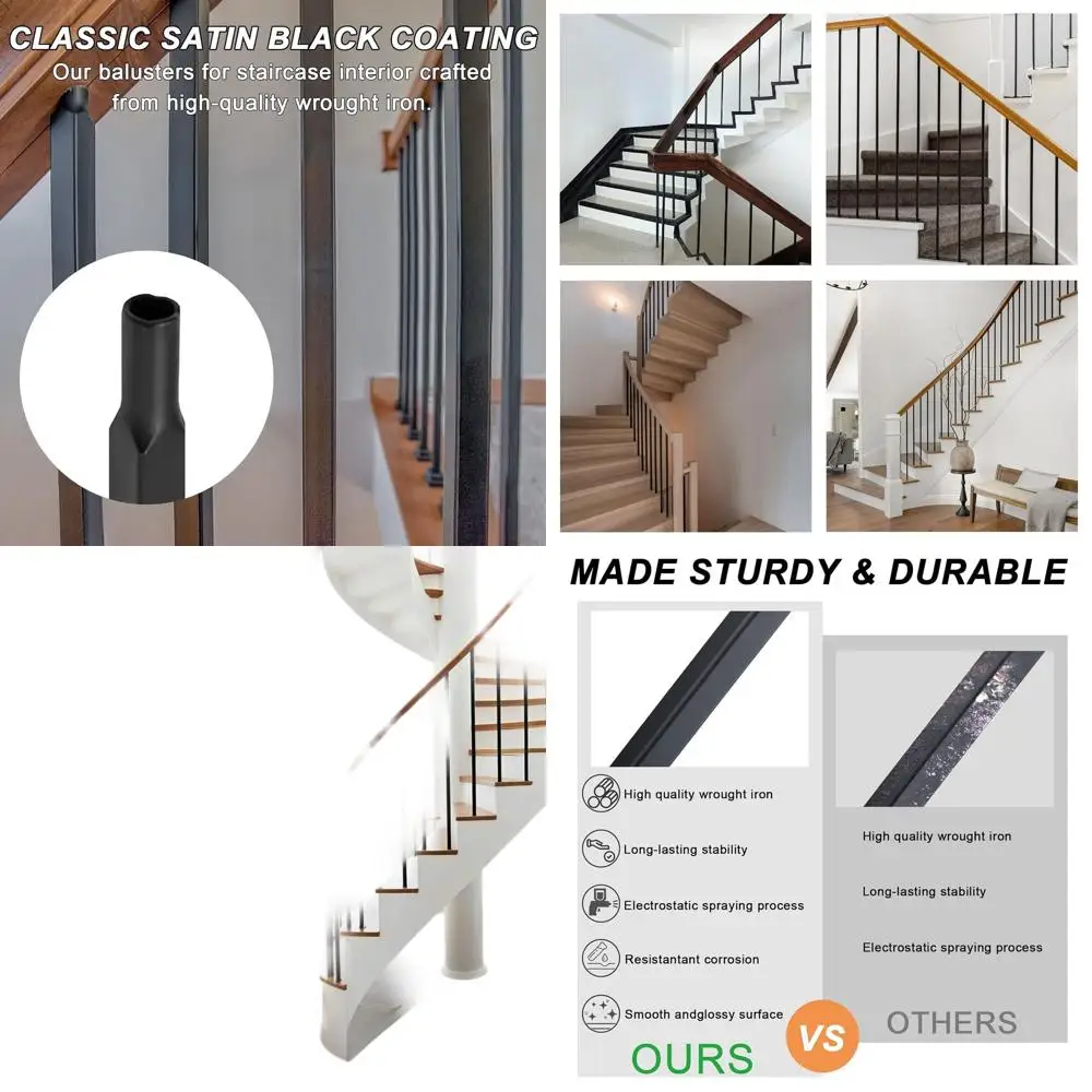 

Set of 30 Iron Plain Balusters, 1/2 x 44, Square Stair Balusters, Deck & Indoor Stair Railings, Black