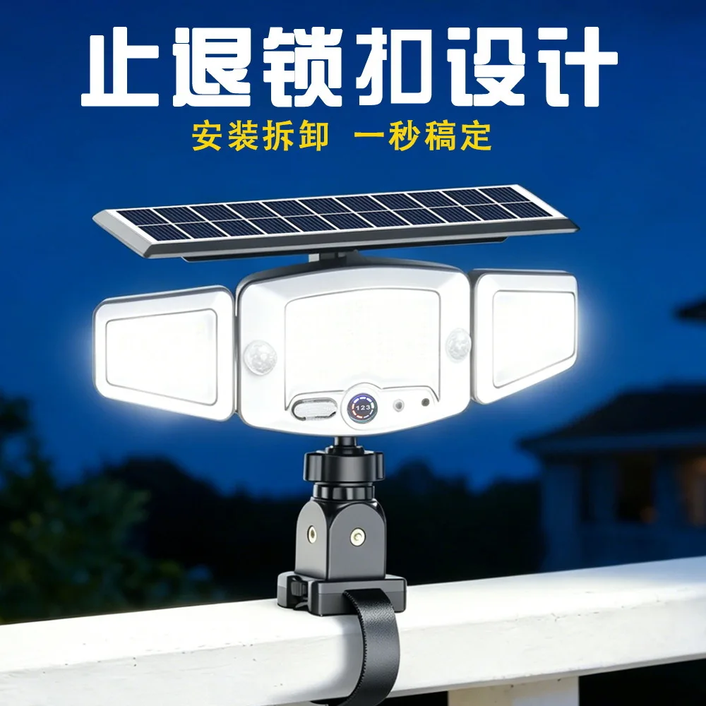Solar three-head strap light Outdoor No punching courtyard sensor Household balcony Garage lighting Tie light