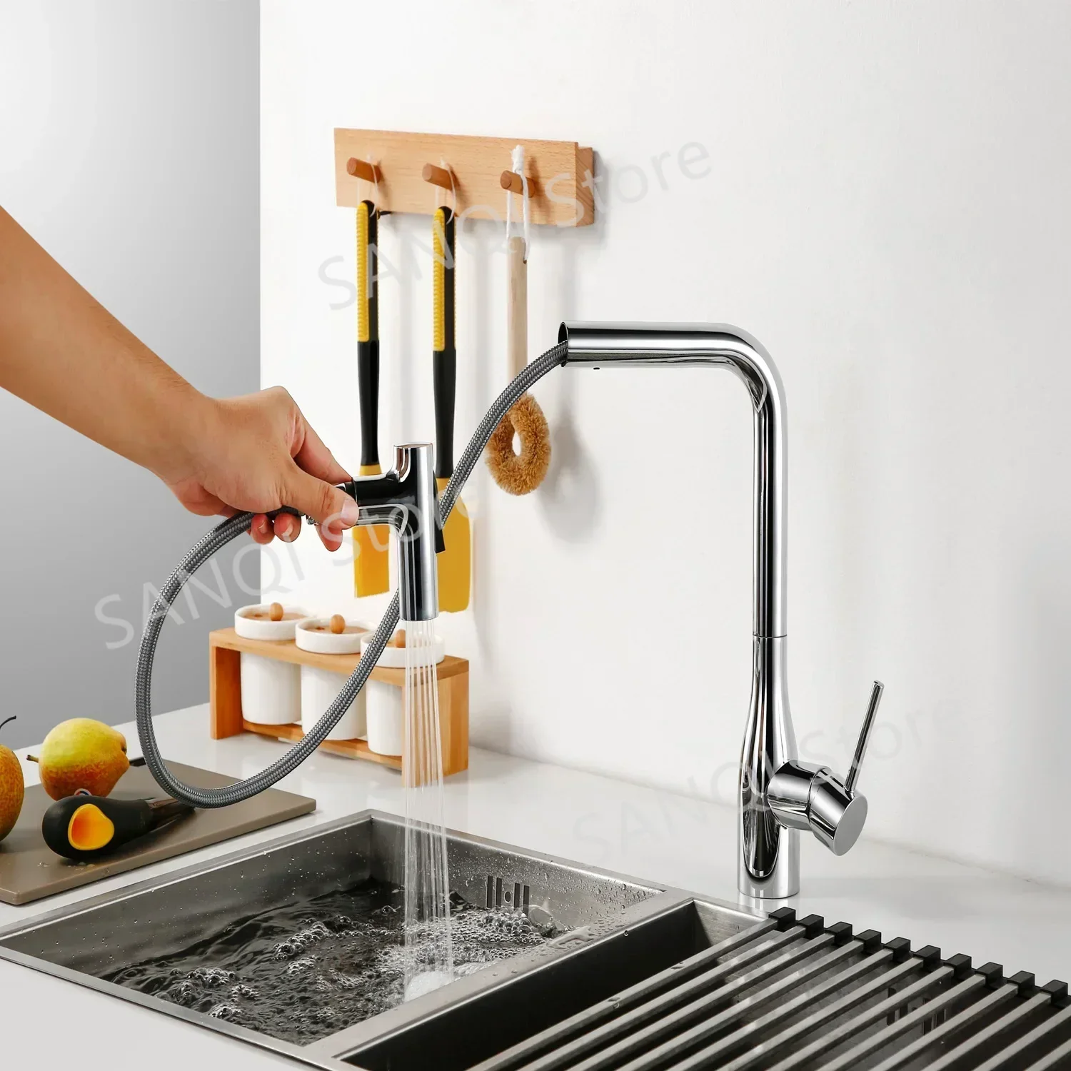Black/Gray Nylon Wire Kitchen Faucet Pull Out Faucet Hoses Gray Nylon Pull-out Hose Tube Kitchen Wash Basin Sink Basin Connect