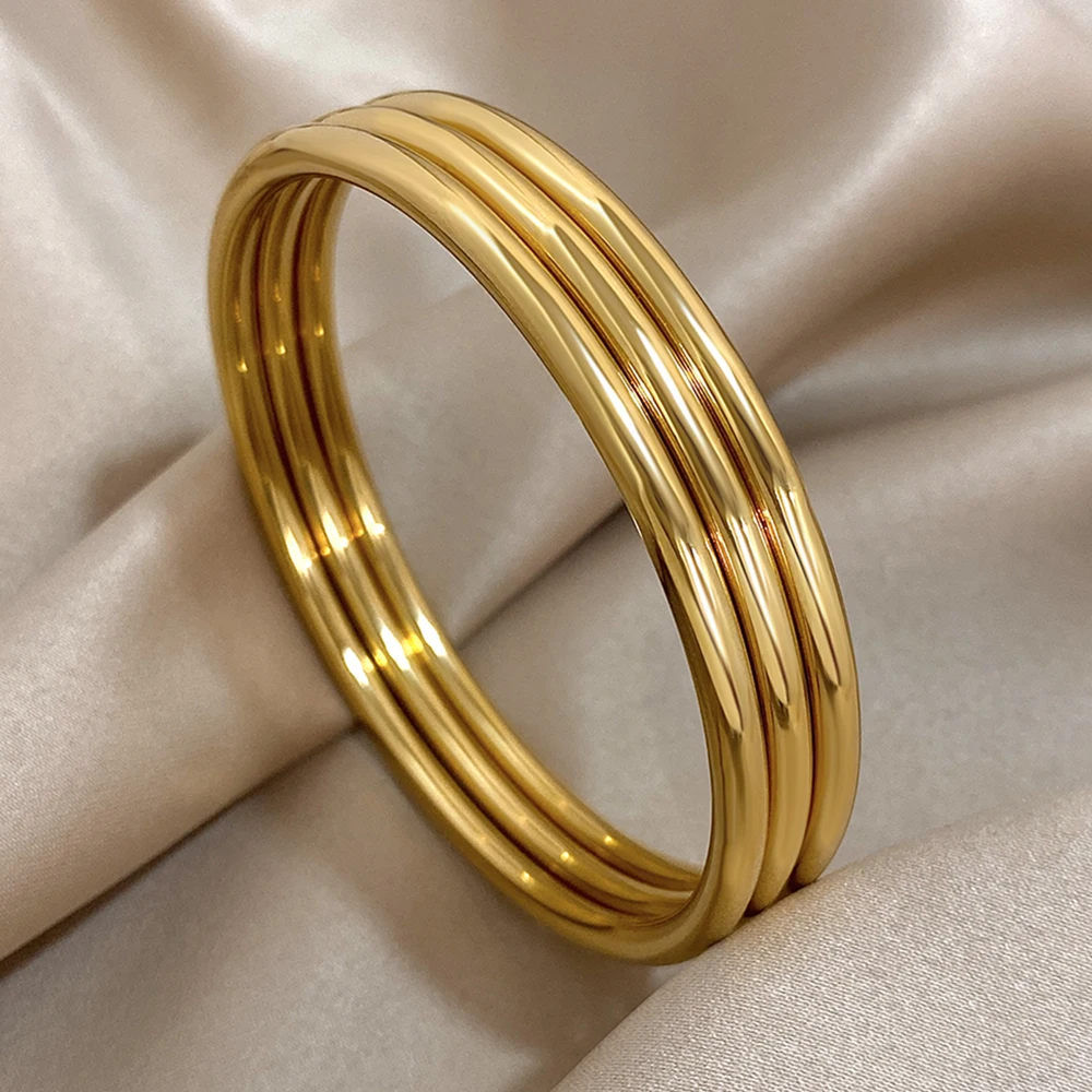 심플한 스테인리스 스틸 팔찌, 클래식 부드러운 레이어드, 쌓을 수 있는 팔찌, 남성용 광택 두꺼운 슬림 쥬얼리, 3 개